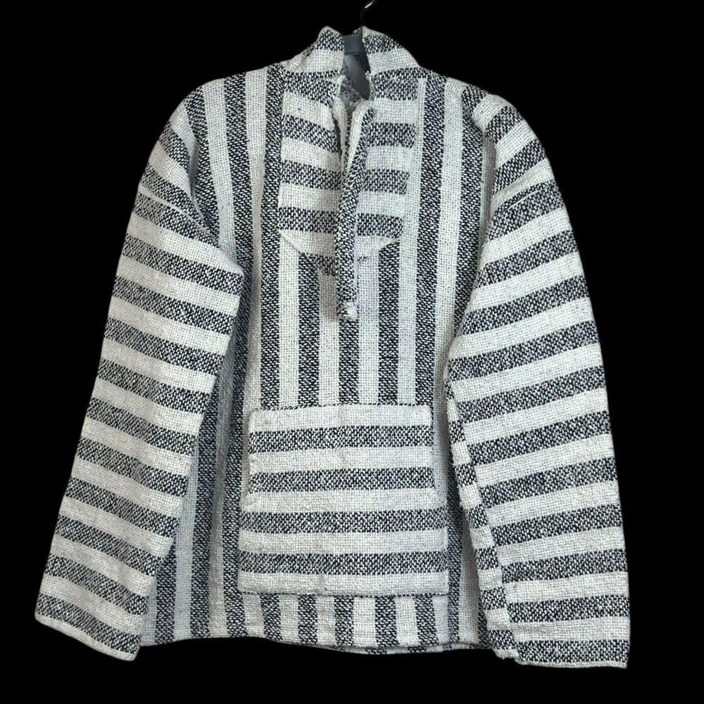 San Jose Baja Men's Hoodie‎ Drod Rug Pullover Striped Black White Size Large